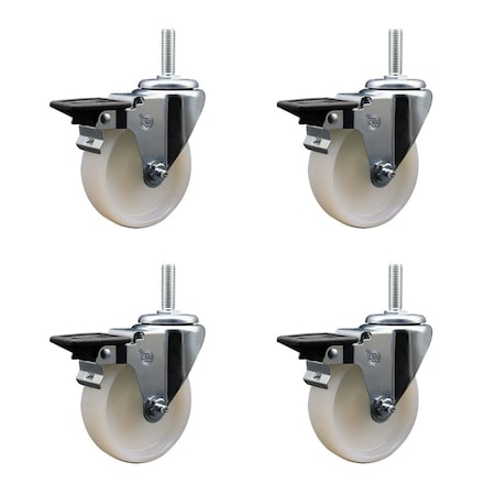 Service Caster 4 Inch Nylon Wheel Swivel 58 Inch Threaded Stem Caster Set with Brake SCC SCC-TS20S414-NYS-PLB-58212-4